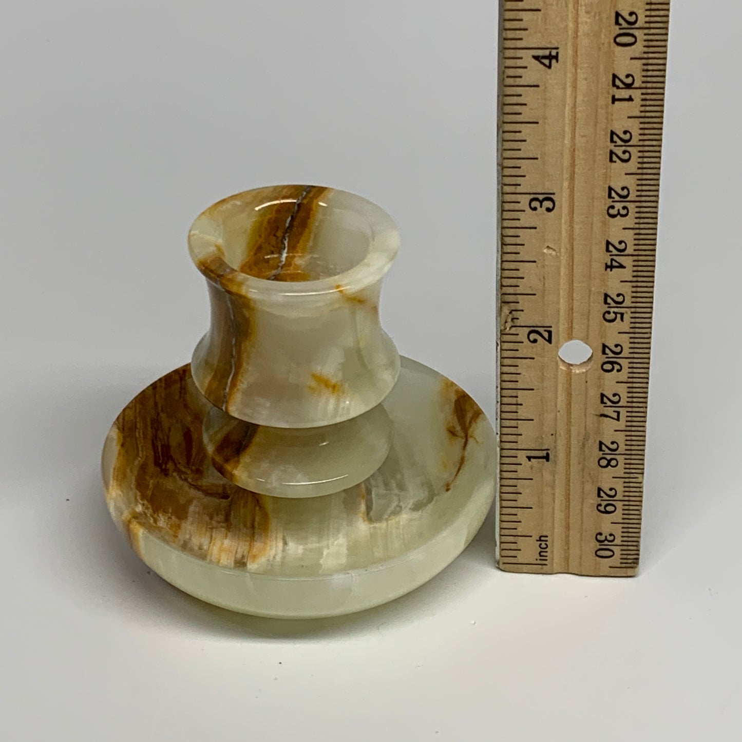 186g, 2.6"x1.4"x2.9", Natural Green Onyx Candle Holder Gemstone Carved, B32228