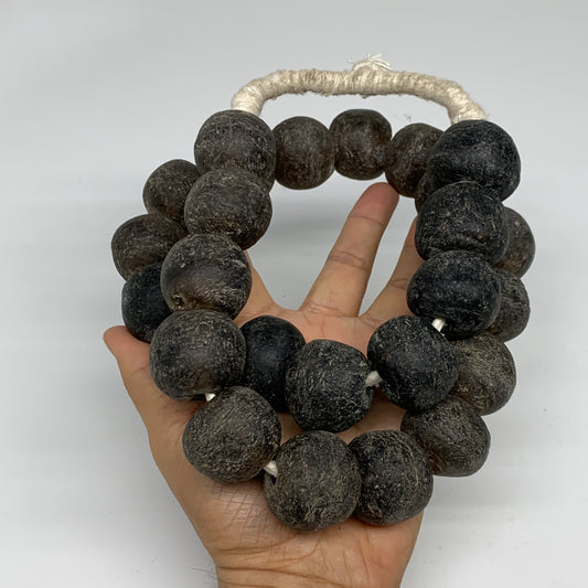 2.1 lbs, 22mm-27mm, 1 Strand, 26 beads, Green Round Sea Glass Beads , B35740