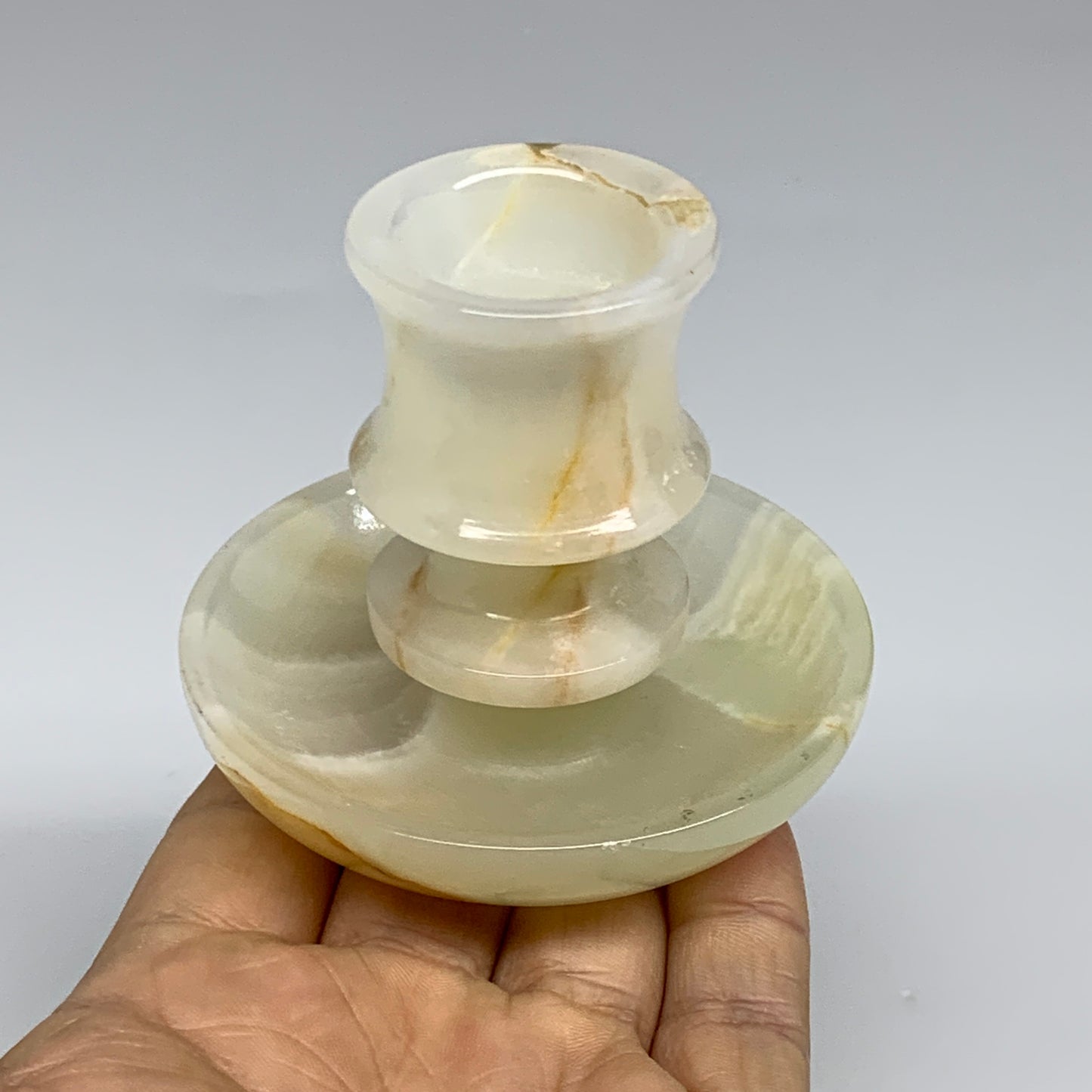 181g, 2.6"x1.4"x2.9", Natural Green Onyx Candle Holder Gemstone Carved, B32229