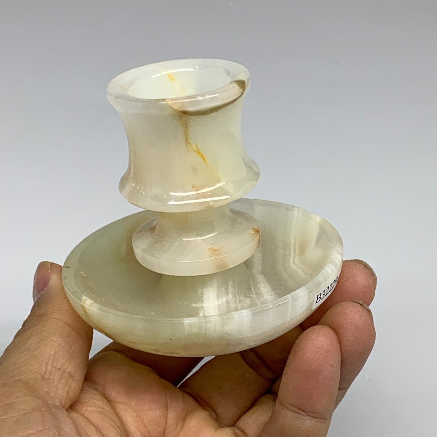 181g, 2.6"x1.4"x2.9", Natural Green Onyx Candle Holder Gemstone Carved, B32229