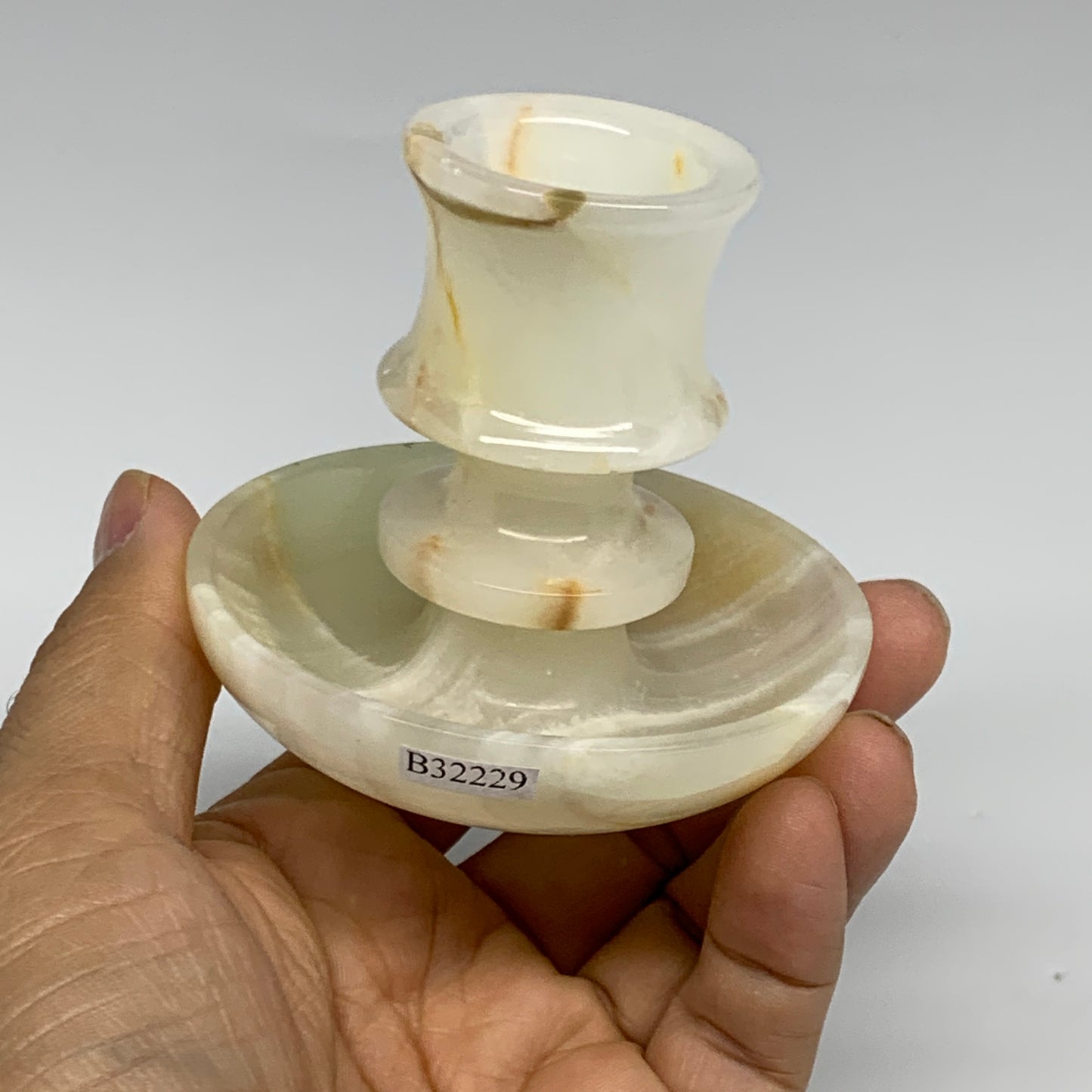 181g, 2.6"x1.4"x2.9", Natural Green Onyx Candle Holder Gemstone Carved, B32229