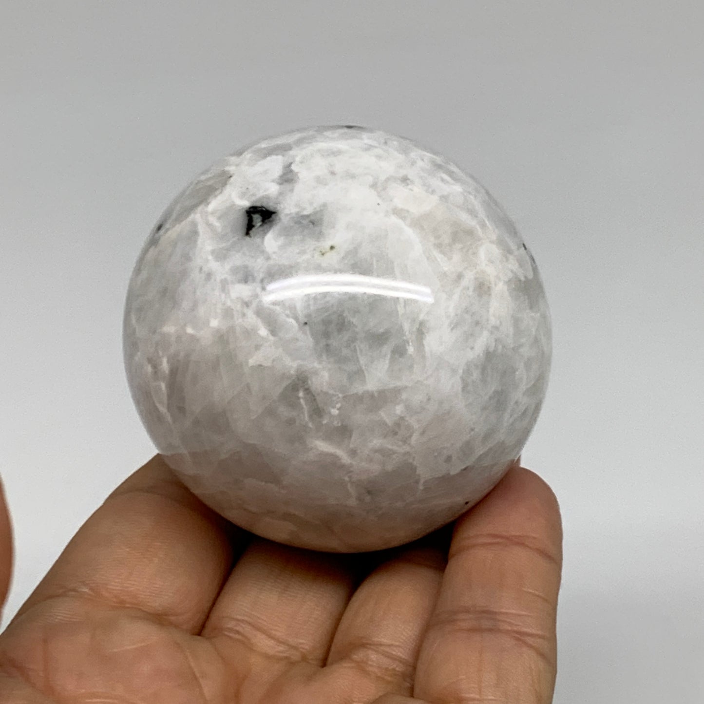 231.4g, 2.1"(54mm), Natural Rainbow Moonstone Sphere Ball Gemstone, B35031