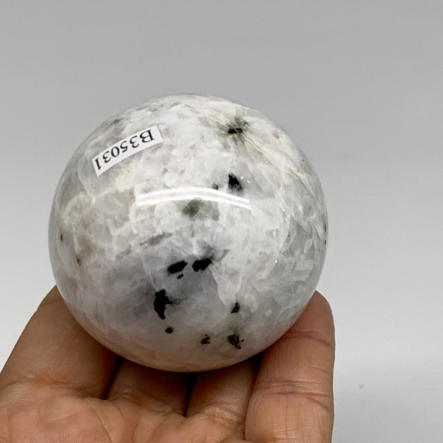 231.4g, 2.1"(54mm), Natural Rainbow Moonstone Sphere Ball Gemstone, B35031