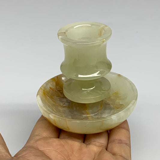 194g, 2.6"x1.4"x2.9", Natural Green Onyx Candle Holder Gemstone Carved, B32230
