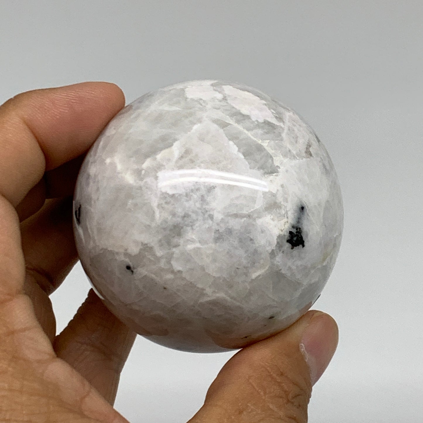 231.4g, 2.1"(54mm), Natural Rainbow Moonstone Sphere Ball Gemstone, B35031