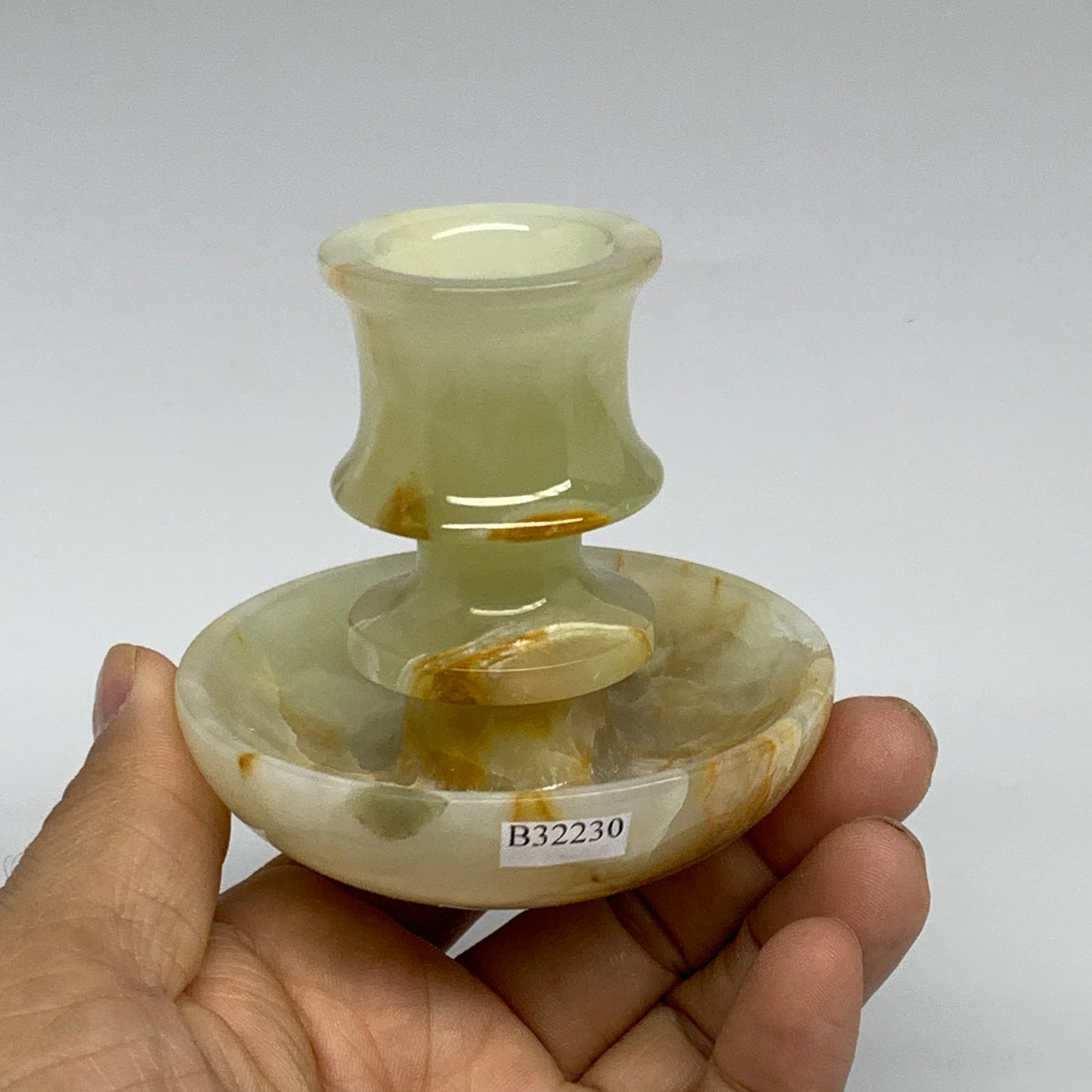 194g, 2.6"x1.4"x2.9", Natural Green Onyx Candle Holder Gemstone Carved, B32230