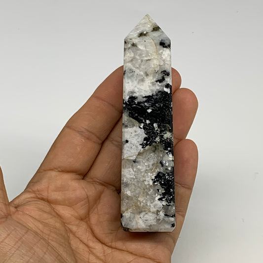 126.6g, 3.9"x1"x1" Rainbow Moonstone Tower Obelisk Point Crystal @India,B29300