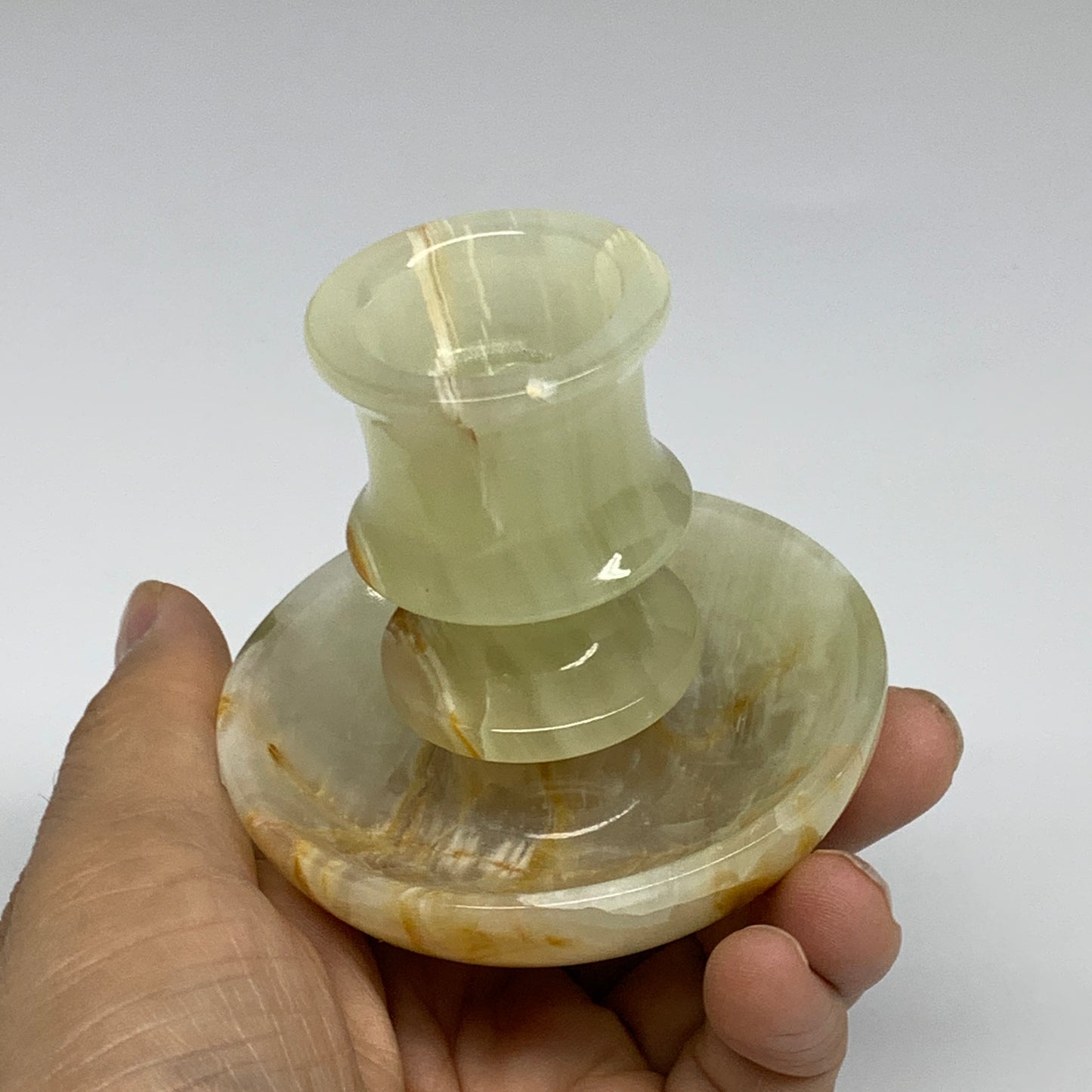 194g, 2.6"x1.4"x2.9", Natural Green Onyx Candle Holder Gemstone Carved, B32230