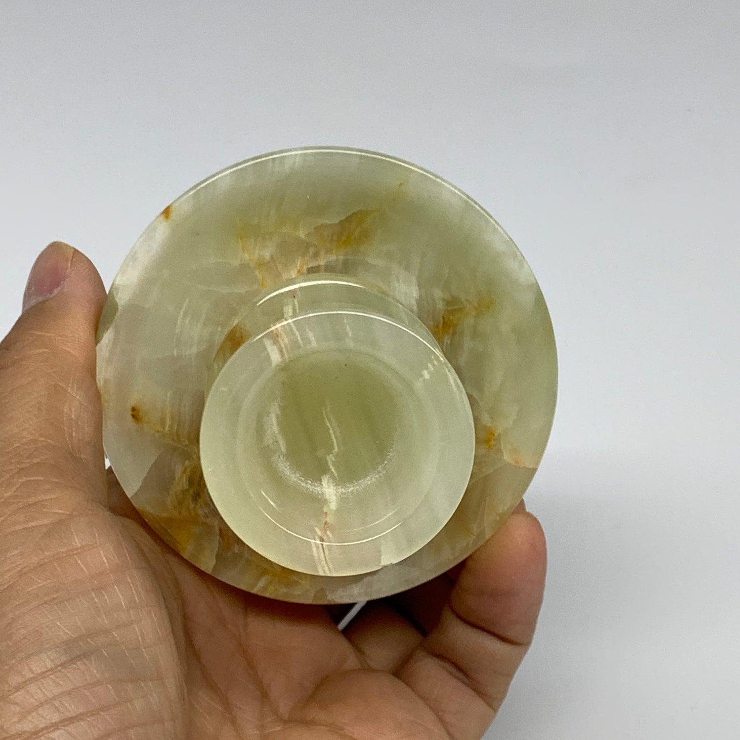 194g, 2.6"x1.4"x2.9", Natural Green Onyx Candle Holder Gemstone Carved, B32230