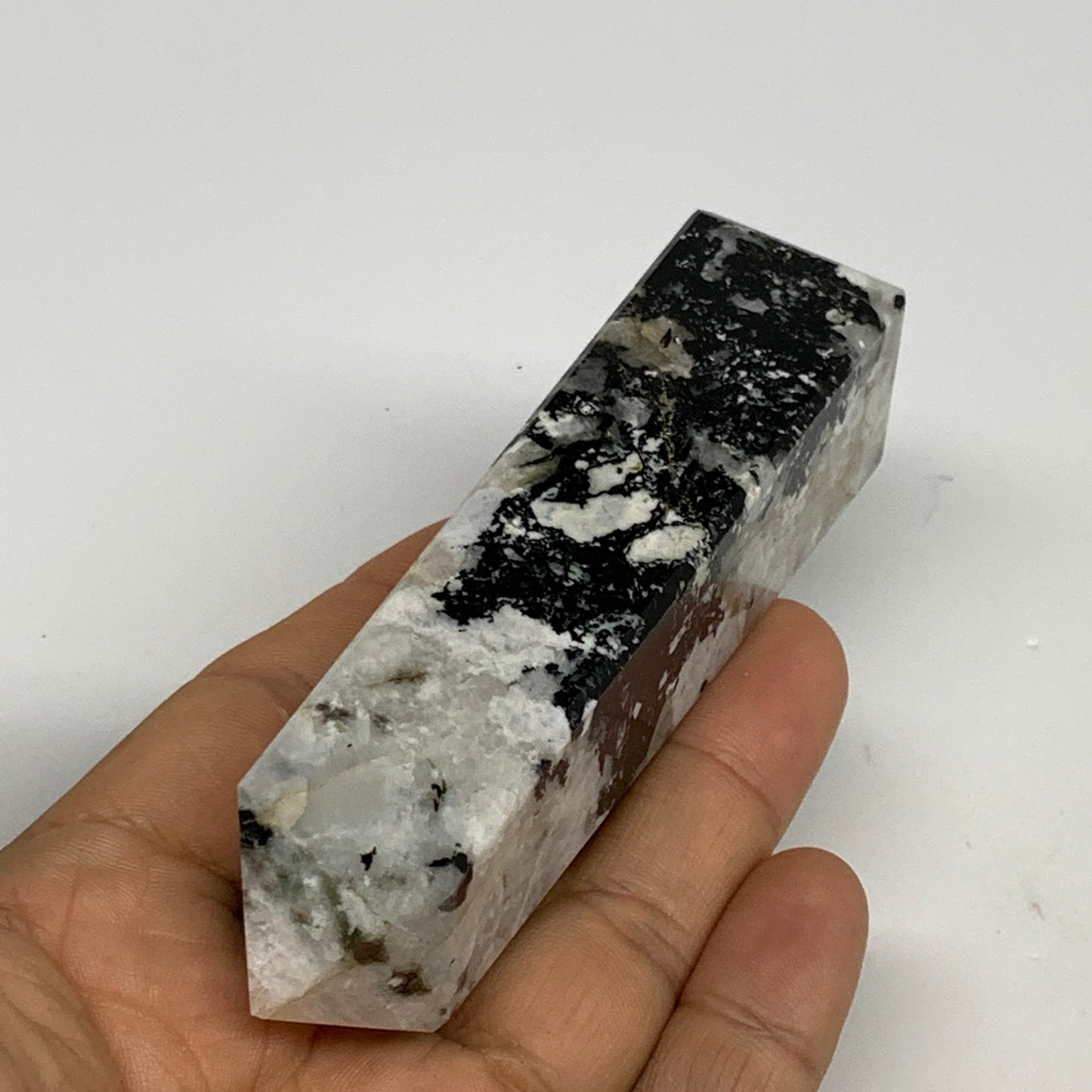 126.6g, 3.9"x1"x1" Rainbow Moonstone Tower Obelisk Point Crystal @India,B29300