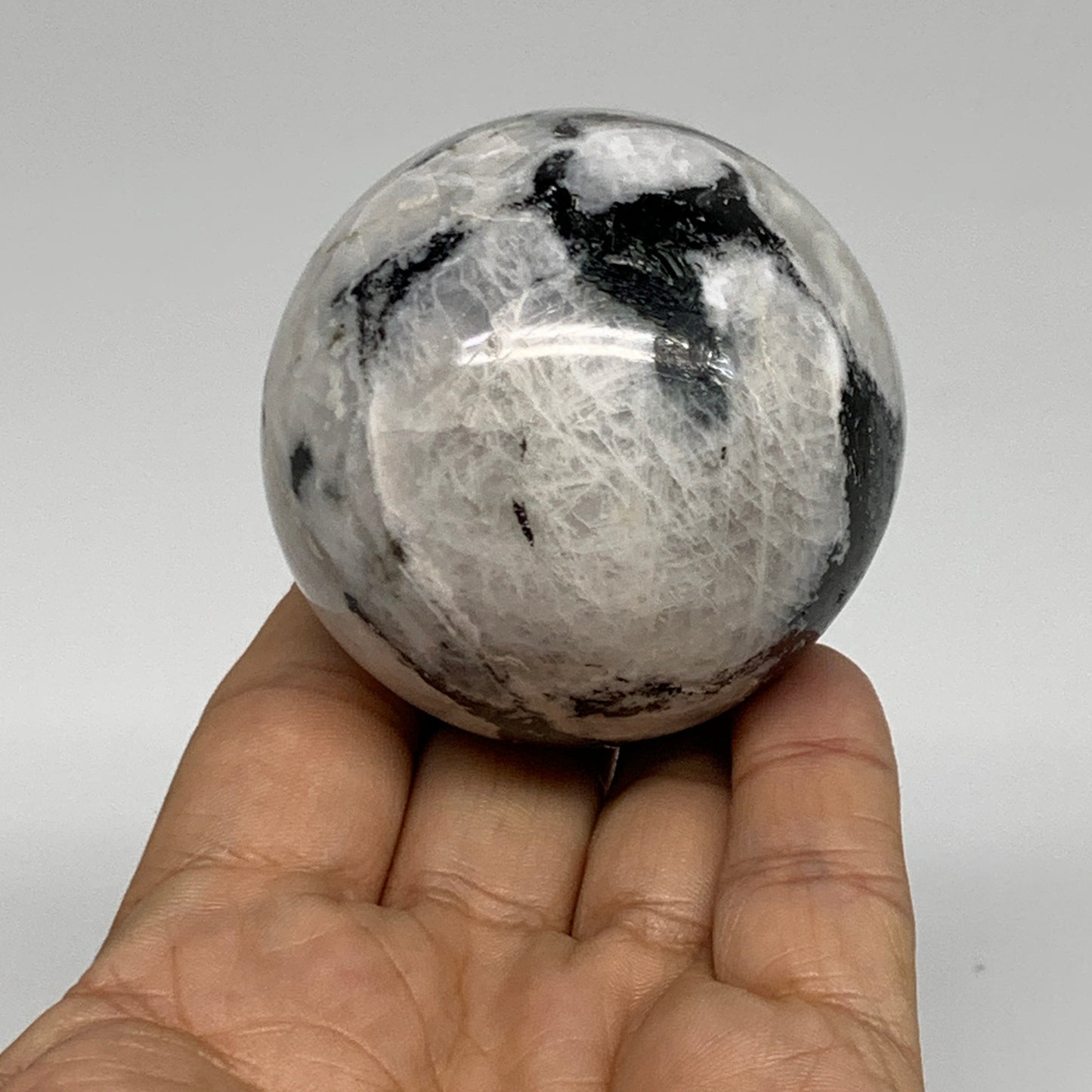 251.5g, 2.3"(57mm), Natural Rainbow Moonstone Sphere Ball Gemstone, B35032