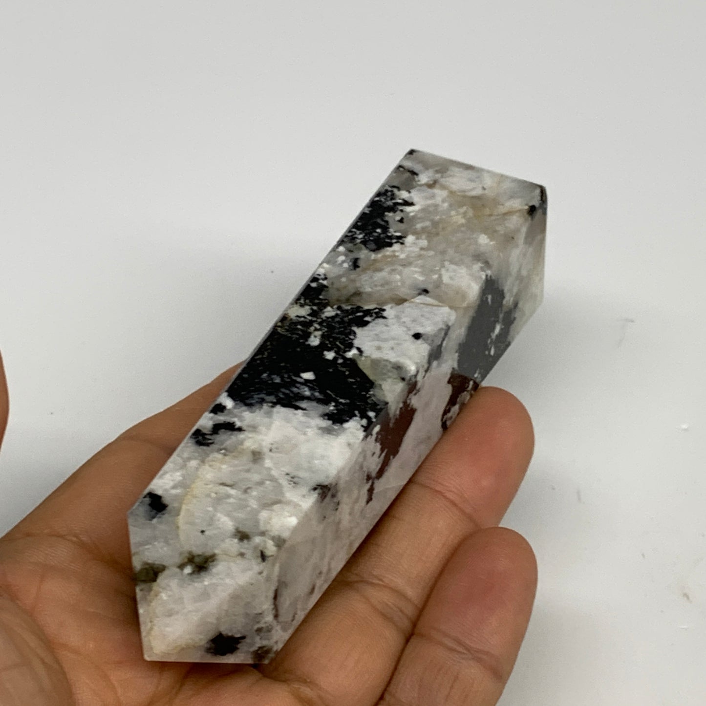 126.6g, 3.9"x1"x1" Rainbow Moonstone Tower Obelisk Point Crystal @India,B29300