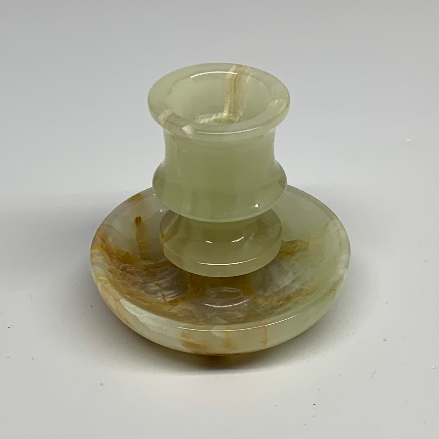194g, 2.6"x1.4"x2.9", Natural Green Onyx Candle Holder Gemstone Carved, B32230