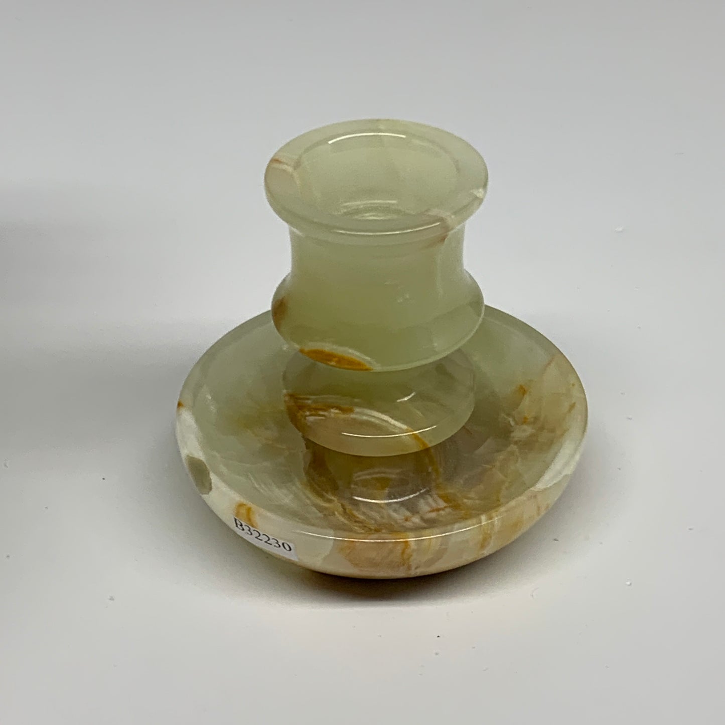 194g, 2.6"x1.4"x2.9", Natural Green Onyx Candle Holder Gemstone Carved, B32230