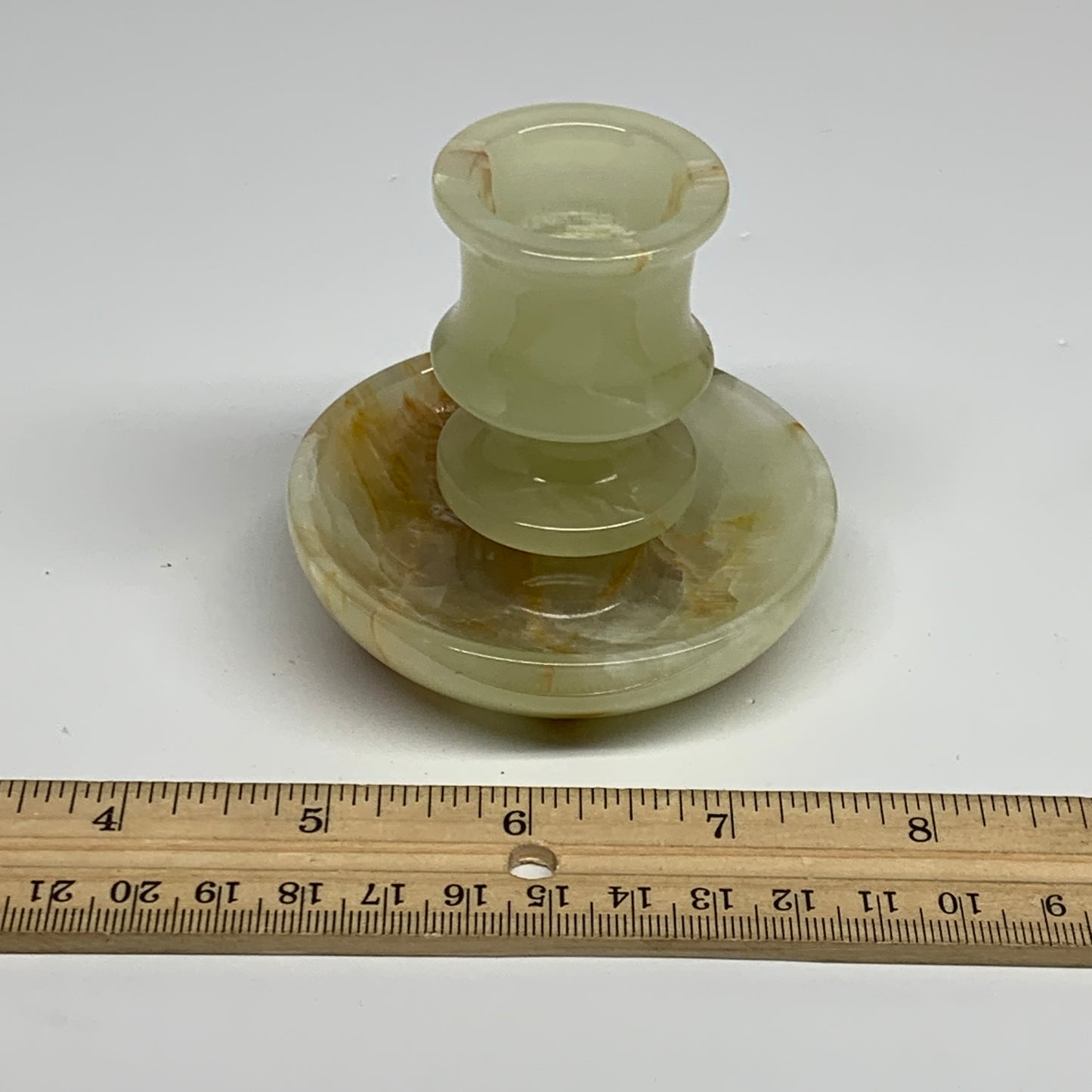 194g, 2.6"x1.4"x2.9", Natural Green Onyx Candle Holder Gemstone Carved, B32230