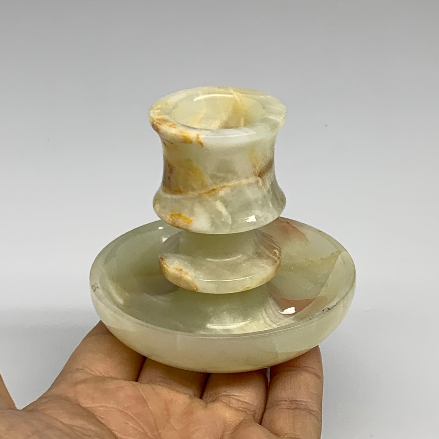 197g, 2.6"x1.4"x2.9", Natural Green Onyx Candle Holder Gemstone Carved, B32231