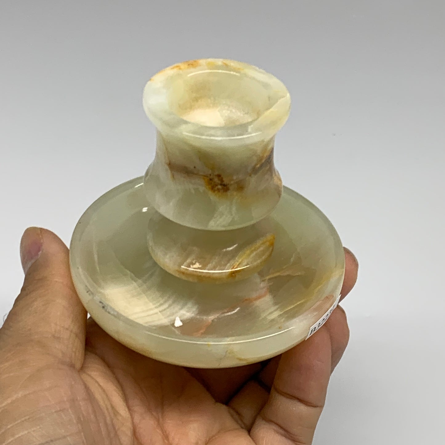 197g, 2.6"x1.4"x2.9", Natural Green Onyx Candle Holder Gemstone Carved, B32231