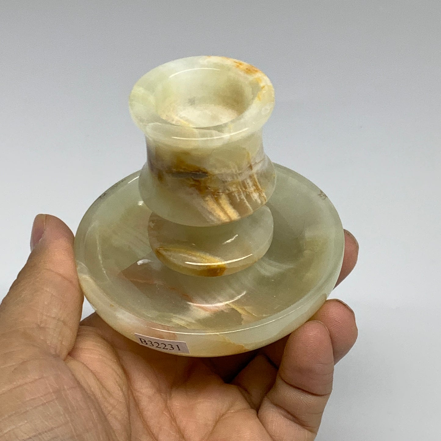 197g, 2.6"x1.4"x2.9", Natural Green Onyx Candle Holder Gemstone Carved, B32231