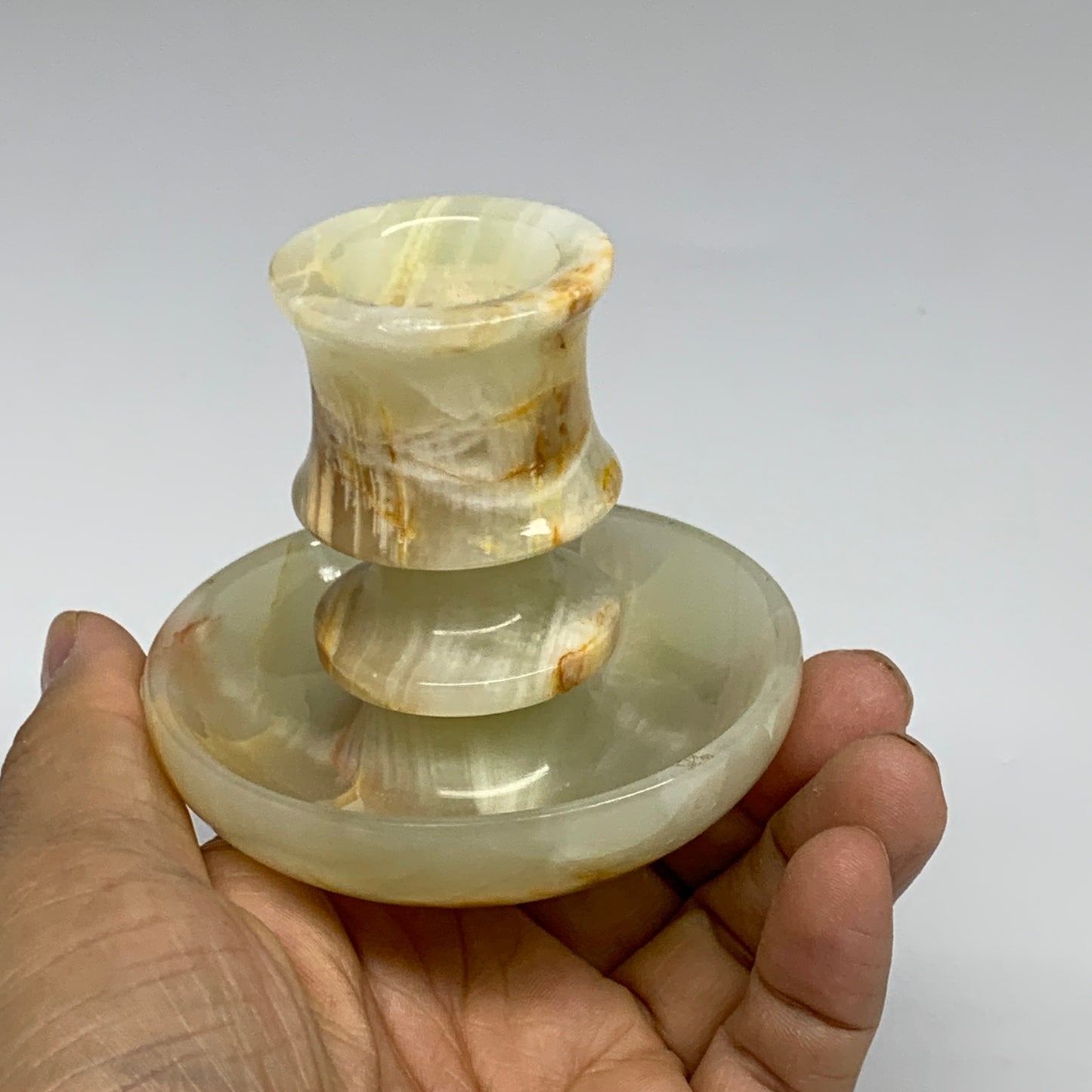 197g, 2.6"x1.4"x2.9", Natural Green Onyx Candle Holder Gemstone Carved, B32231