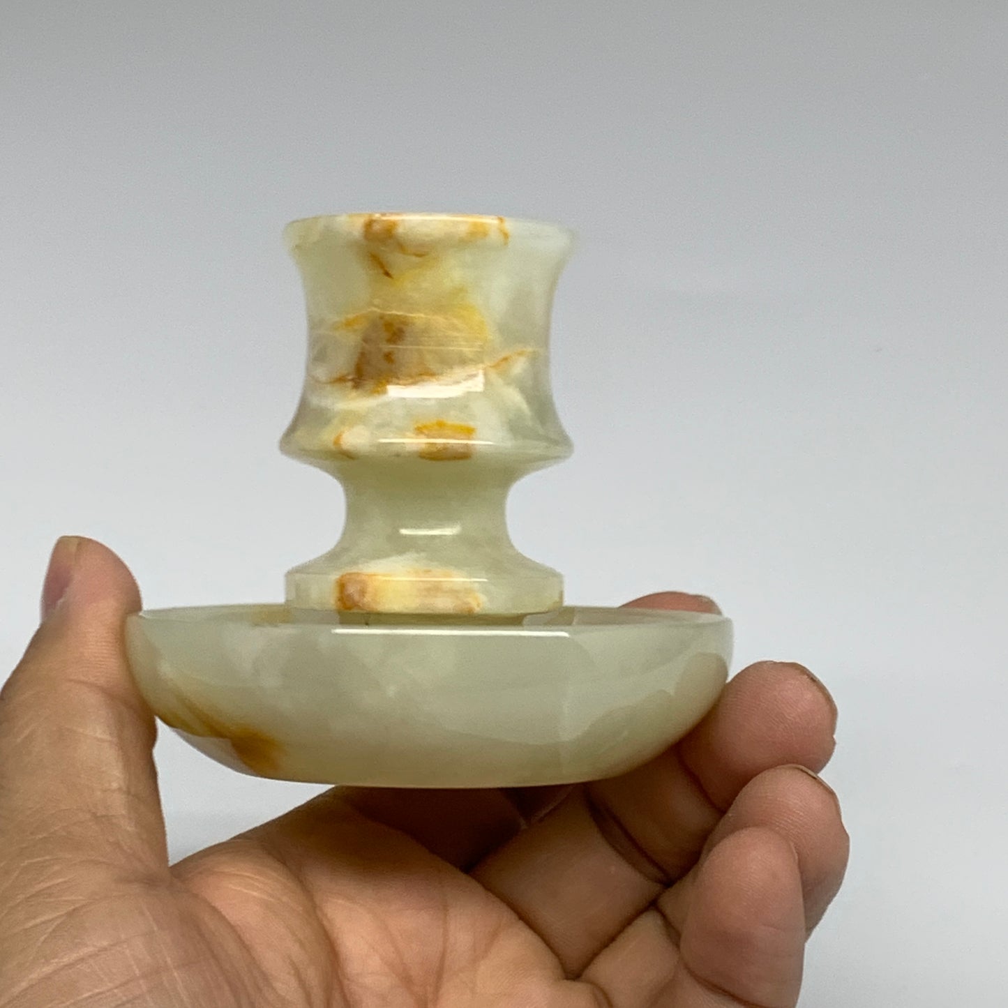 197g, 2.6"x1.4"x2.9", Natural Green Onyx Candle Holder Gemstone Carved, B32231