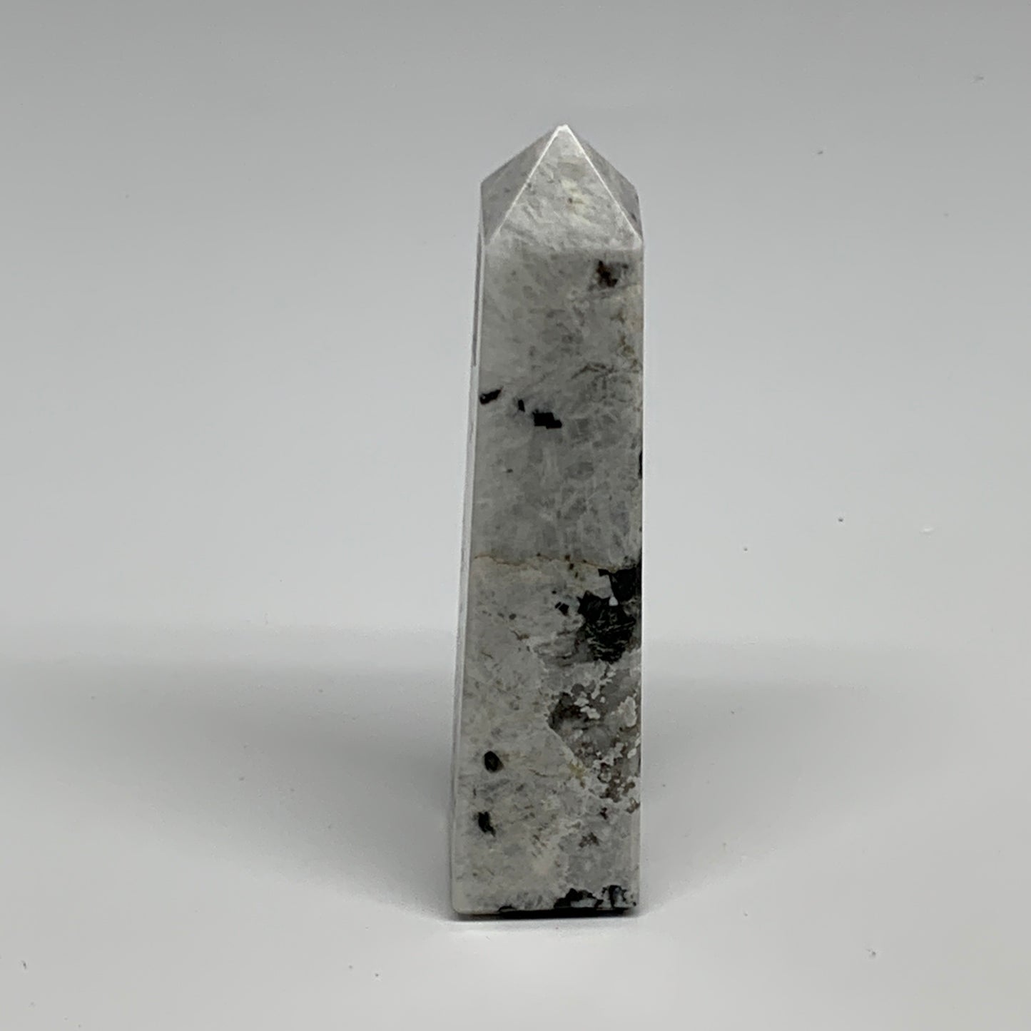 111.4g, 4"x0.9"x0.9" Rainbow Moonstone Tower Obelisk Point Crystal @India,B29301