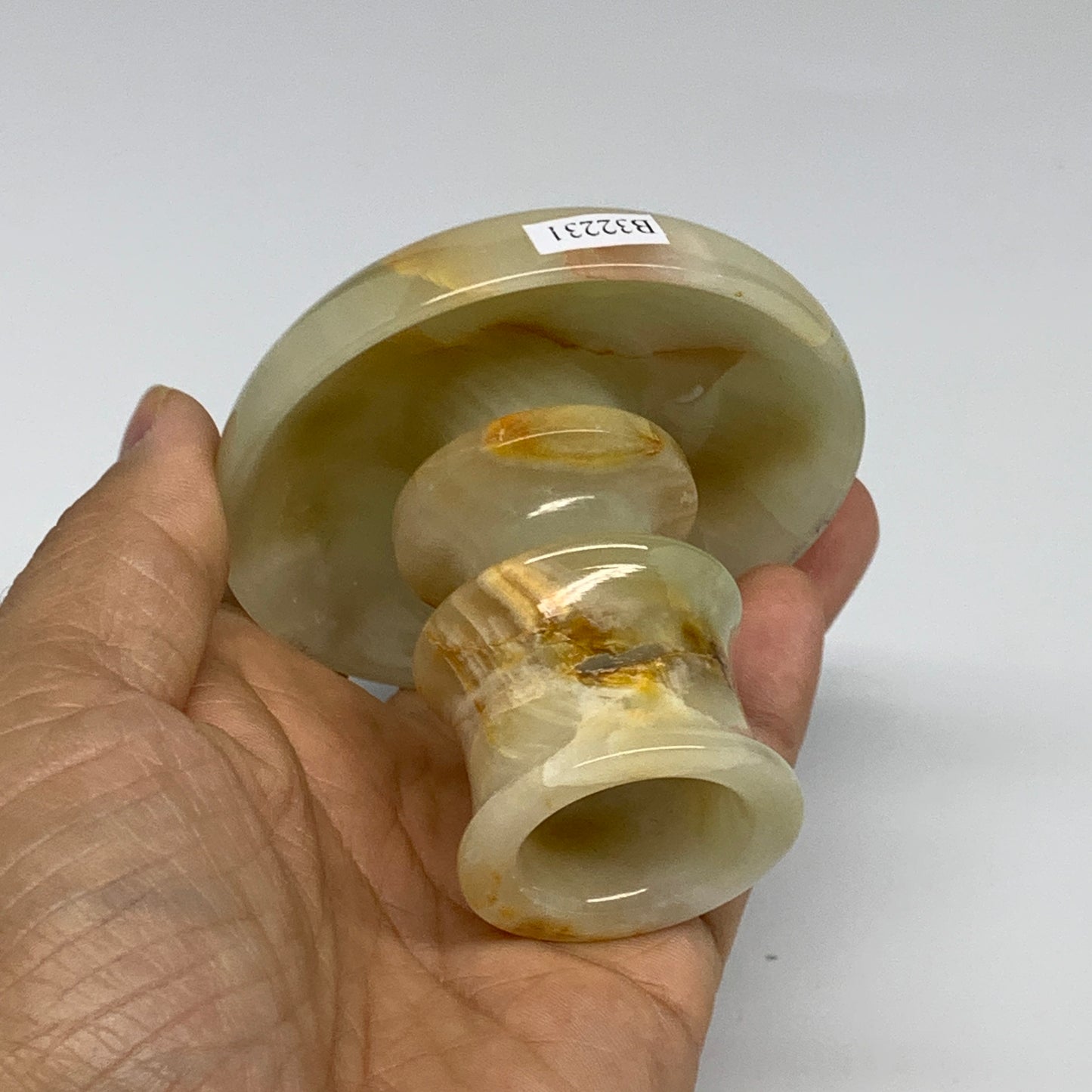 197g, 2.6"x1.4"x2.9", Natural Green Onyx Candle Holder Gemstone Carved, B32231