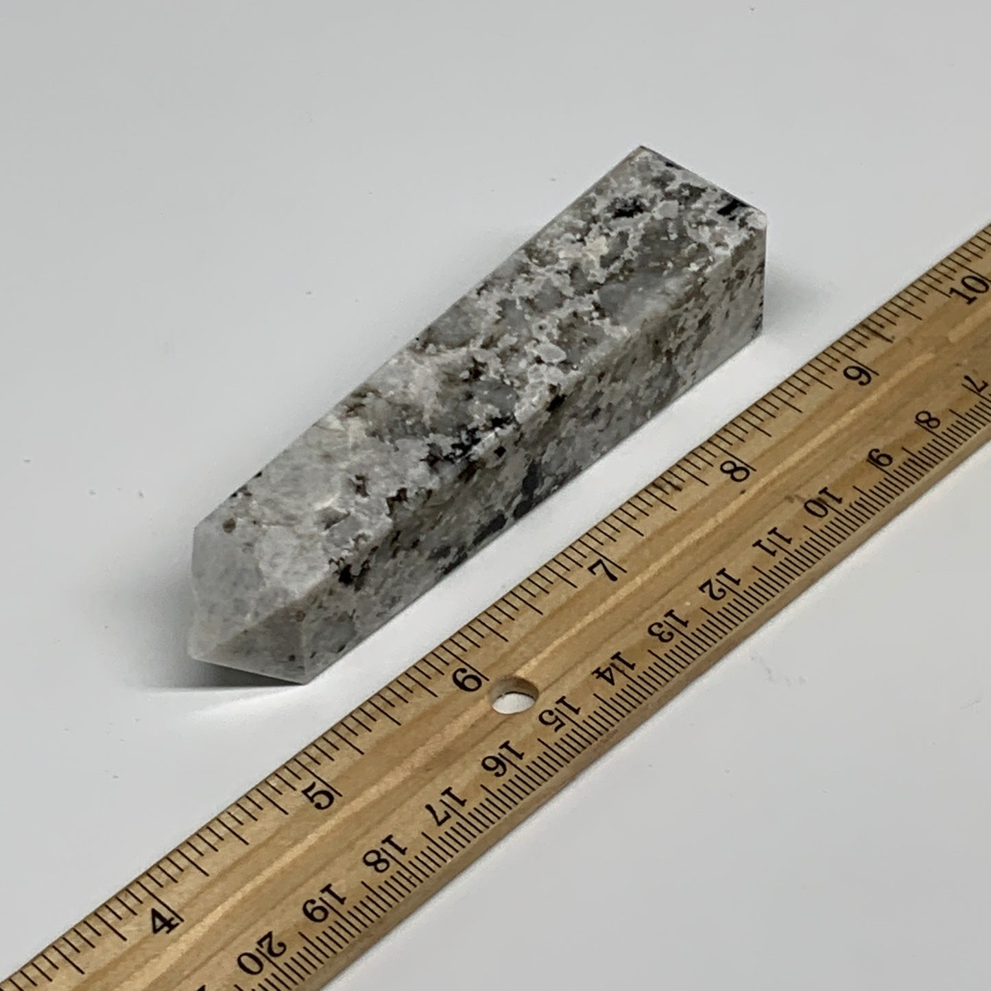 111.4g, 4"x0.9"x0.9" Rainbow Moonstone Tower Obelisk Point Crystal @India,B29301