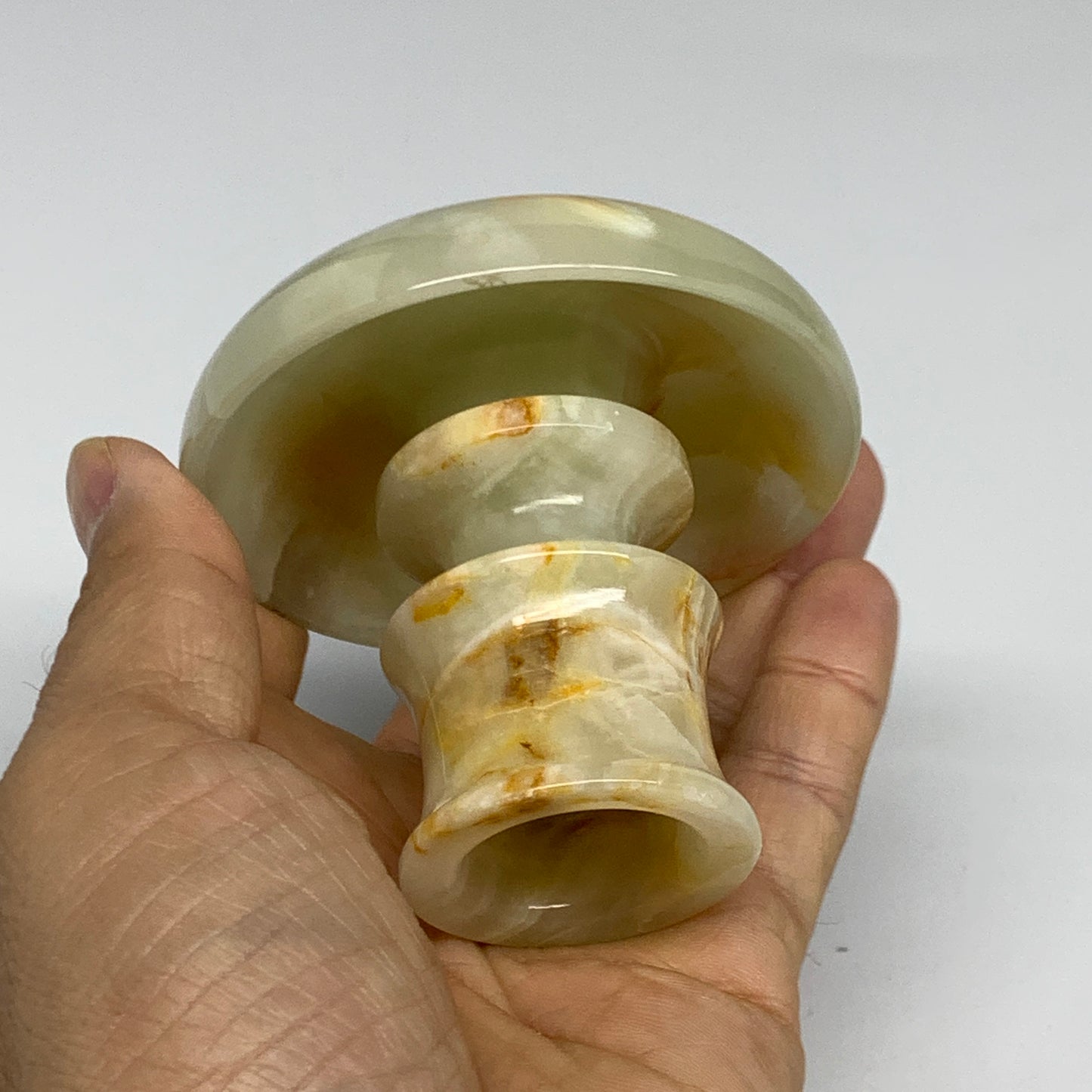 197g, 2.6"x1.4"x2.9", Natural Green Onyx Candle Holder Gemstone Carved, B32231