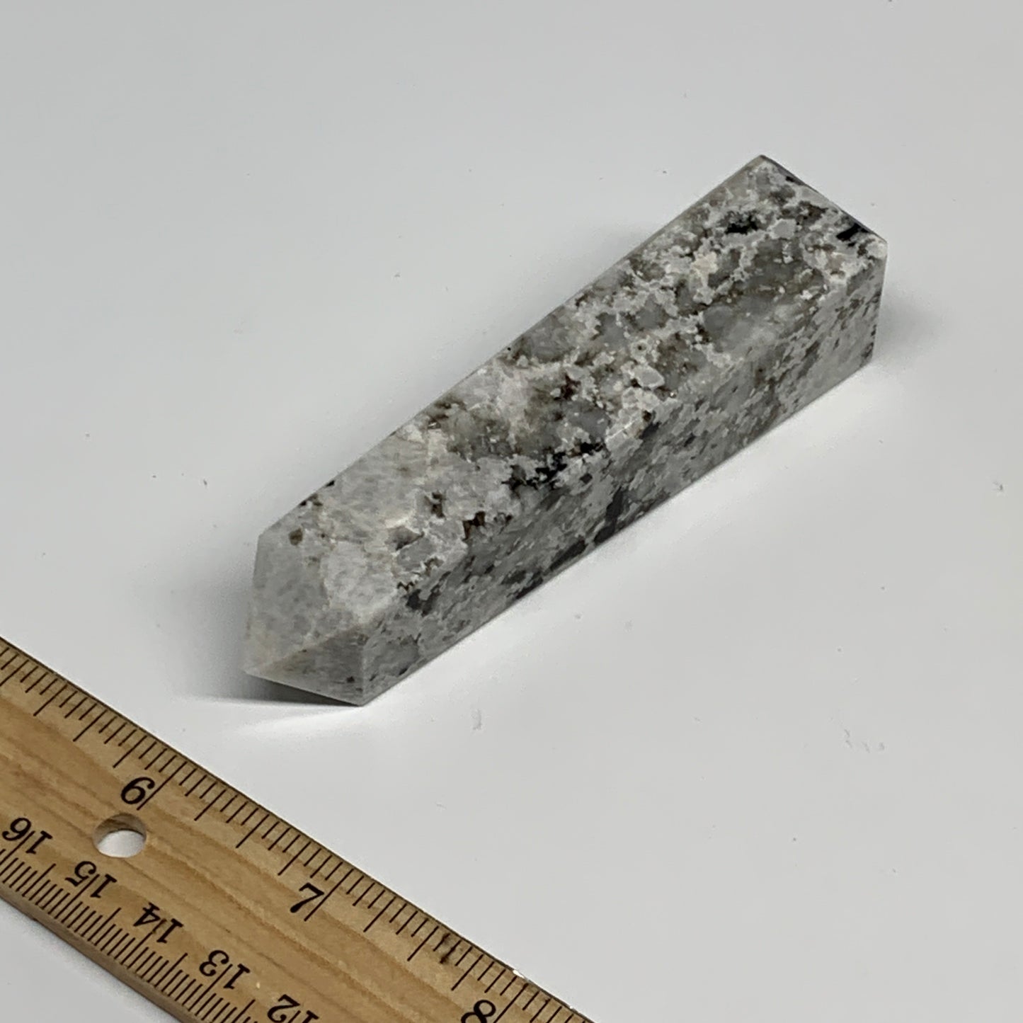 111.4g, 4"x0.9"x0.9" Rainbow Moonstone Tower Obelisk Point Crystal @India,B29301