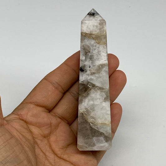 123.5g, 4.1"x1"x1" Rainbow Moonstone Tower Obelisk Point Crystal @India,B29302