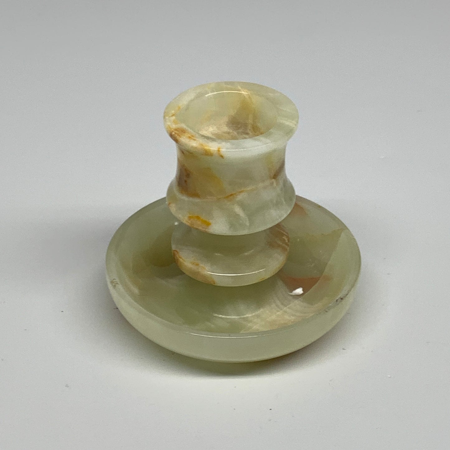 197g, 2.6"x1.4"x2.9", Natural Green Onyx Candle Holder Gemstone Carved, B32231