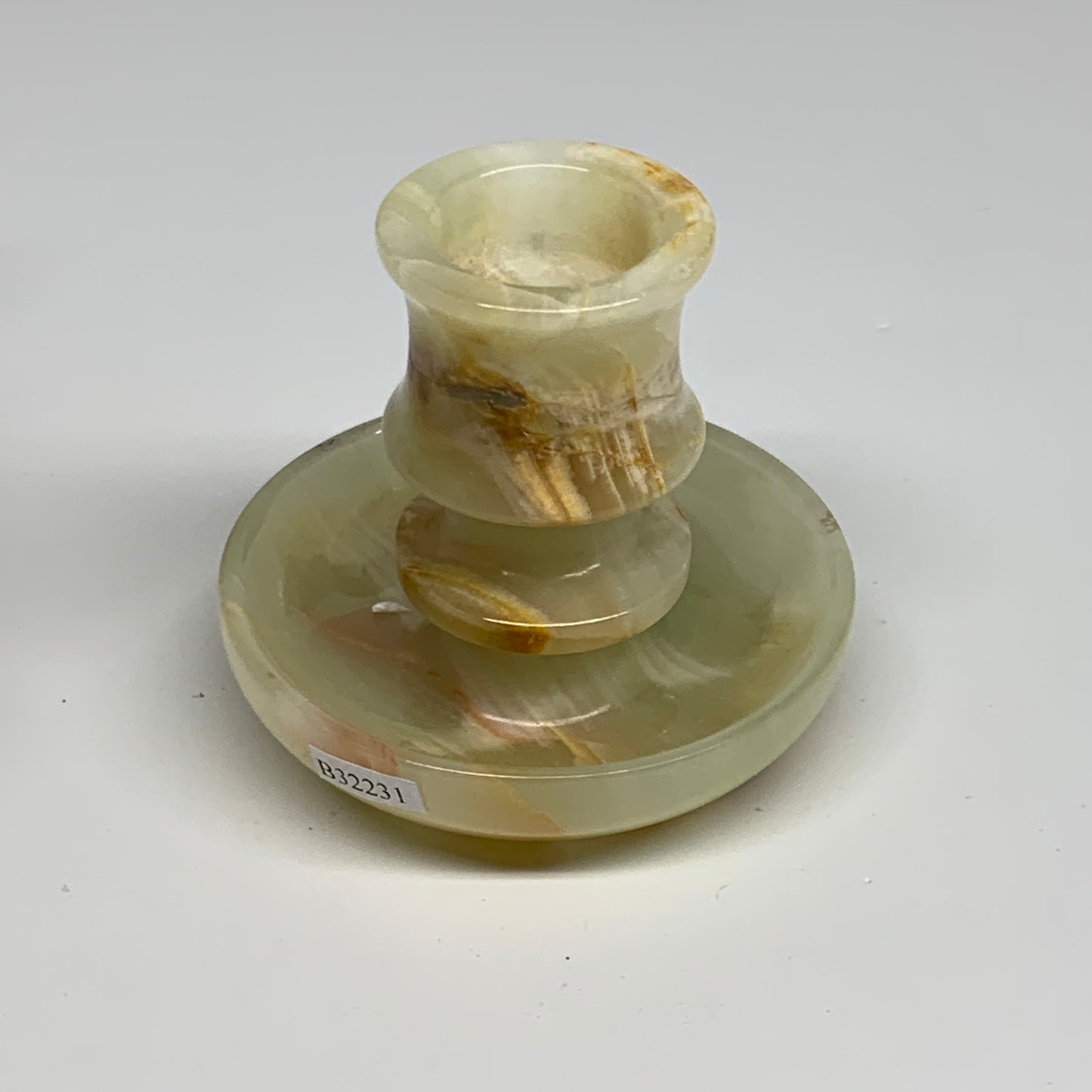 197g, 2.6"x1.4"x2.9", Natural Green Onyx Candle Holder Gemstone Carved, B32231