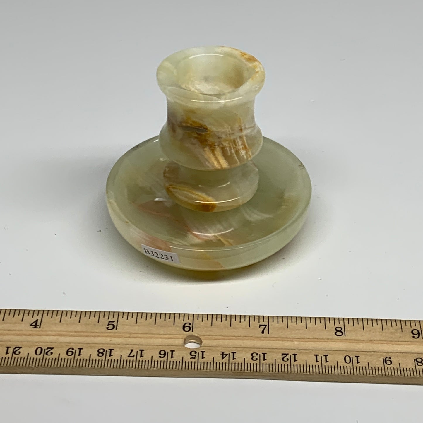 197g, 2.6"x1.4"x2.9", Natural Green Onyx Candle Holder Gemstone Carved, B32231