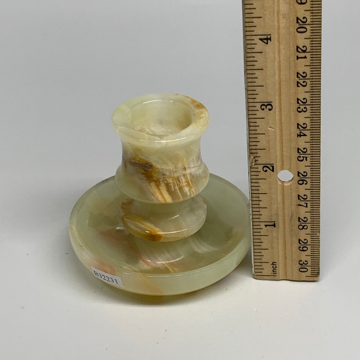 197g, 2.6"x1.4"x2.9", Natural Green Onyx Candle Holder Gemstone Carved, B32231