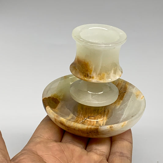 176g, 2.6"x1.4"x2.9", Natural Green Onyx Candle Holder Gemstone Carved, B32232