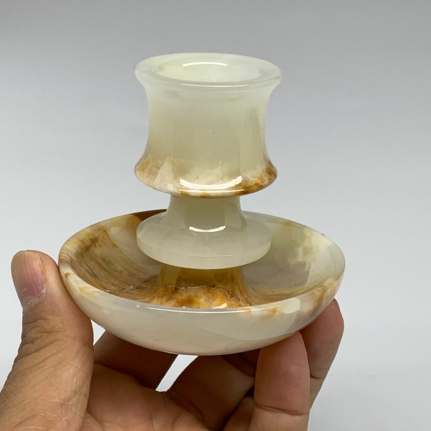 176g, 2.6"x1.4"x2.9", Natural Green Onyx Candle Holder Gemstone Carved, B32232