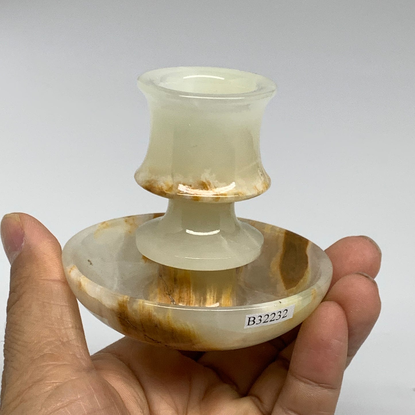 176g, 2.6"x1.4"x2.9", Natural Green Onyx Candle Holder Gemstone Carved, B32232