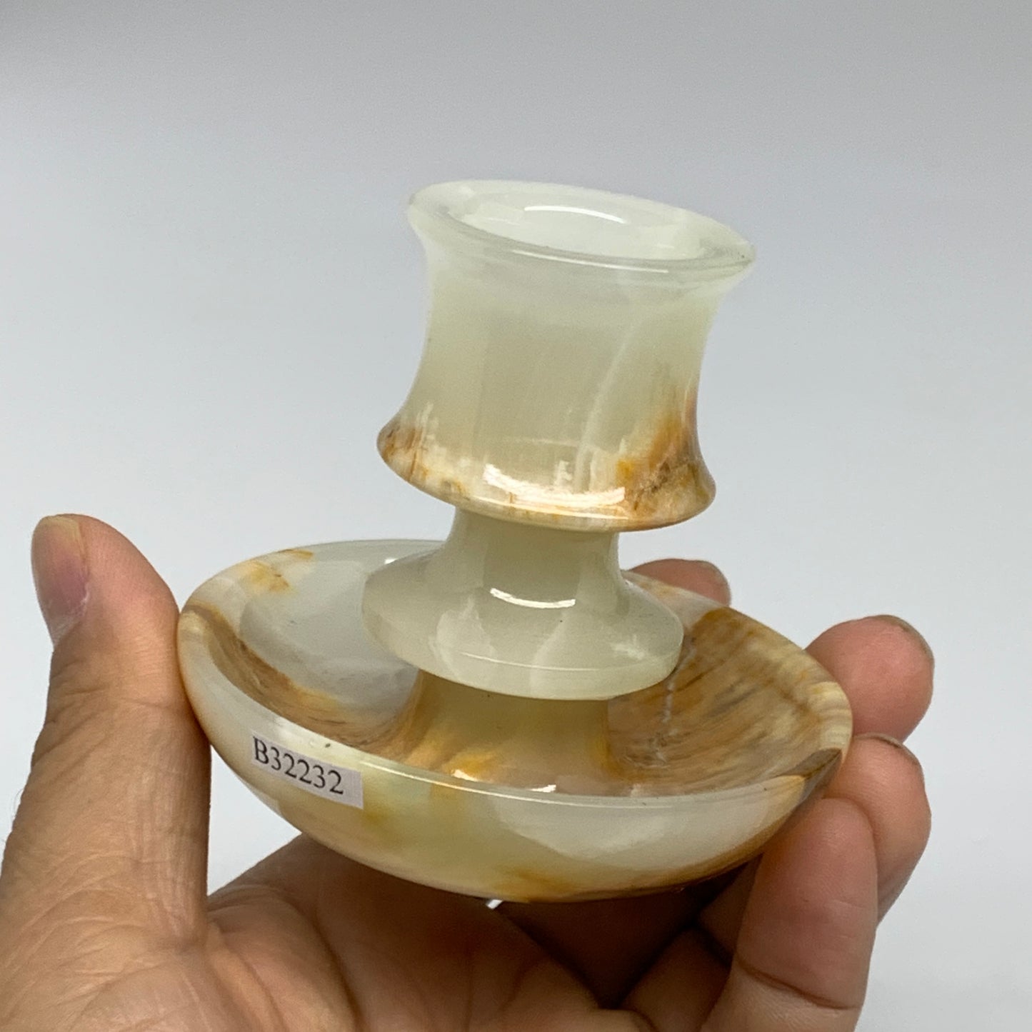 176g, 2.6"x1.4"x2.9", Natural Green Onyx Candle Holder Gemstone Carved, B32232