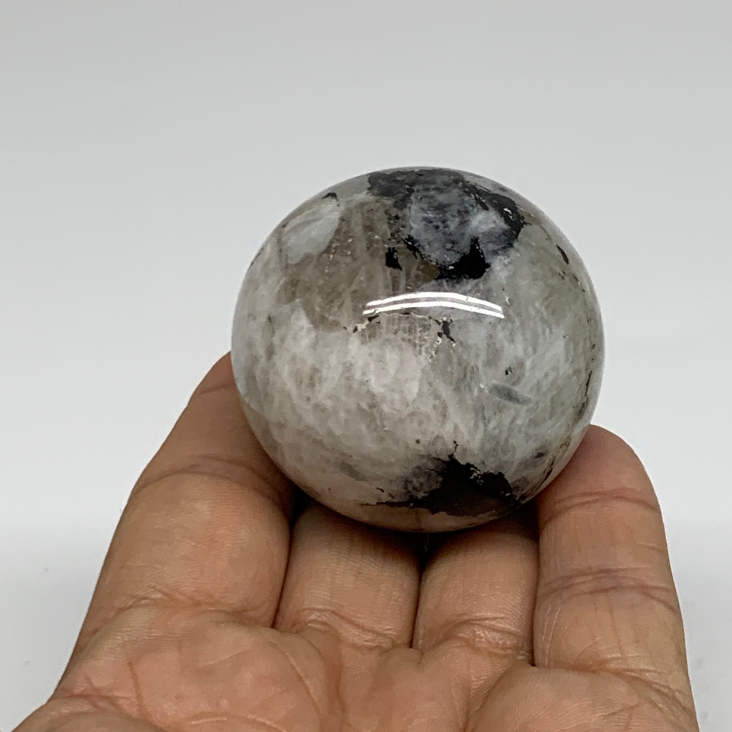 123.3g, 1.8"(45mm), Natural Rainbow Moonstone Sphere Ball Gemstone, B35034