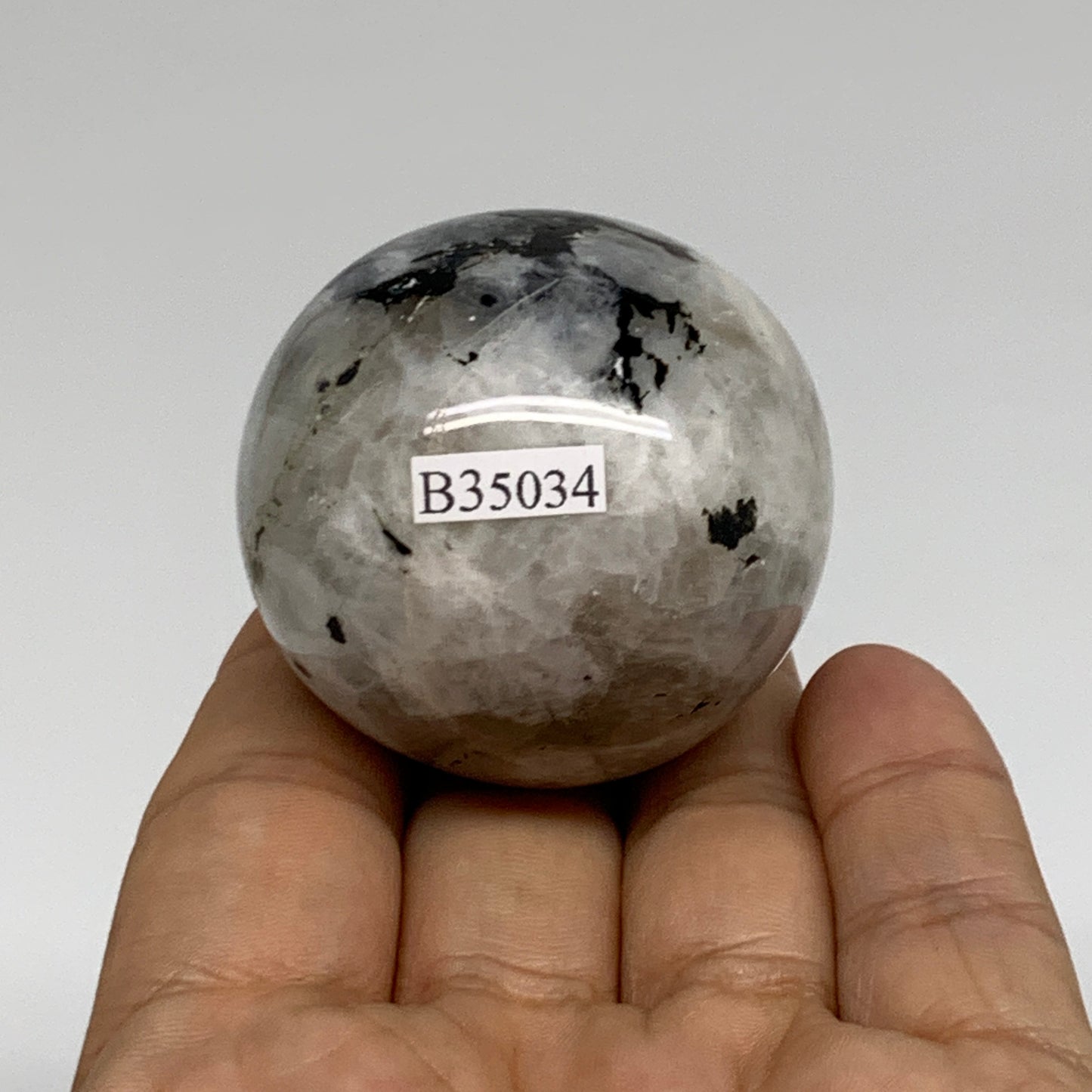 123.3g, 1.8"(45mm), Natural Rainbow Moonstone Sphere Ball Gemstone, B35034