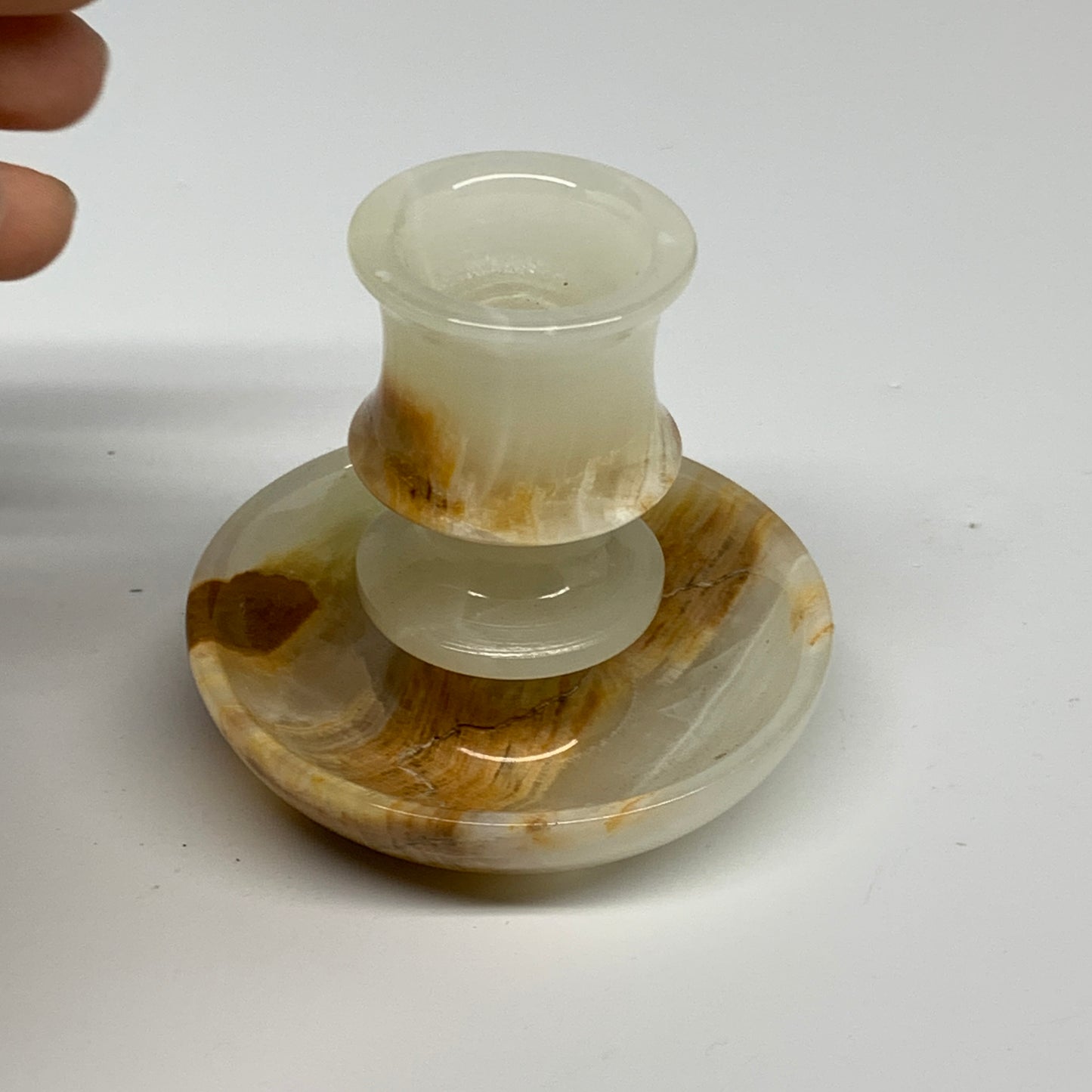 176g, 2.6"x1.4"x2.9", Natural Green Onyx Candle Holder Gemstone Carved, B32232