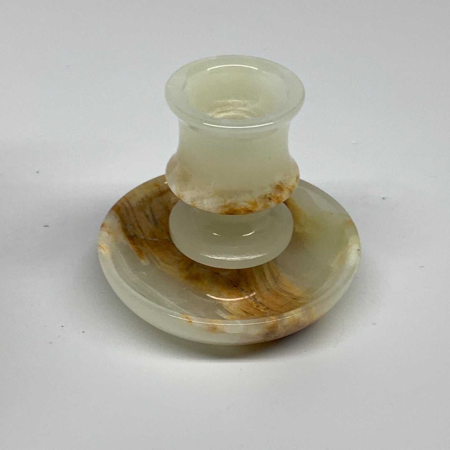 176g, 2.6"x1.4"x2.9", Natural Green Onyx Candle Holder Gemstone Carved, B32232