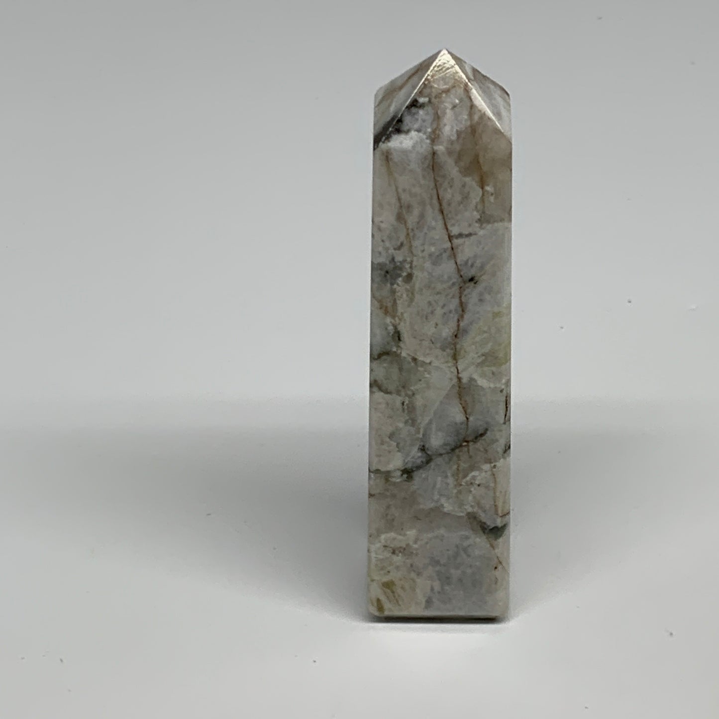 128.7g, 4"x1"x1." Rainbow Moonstone Tower Obelisk Point Crystal @India,B29303