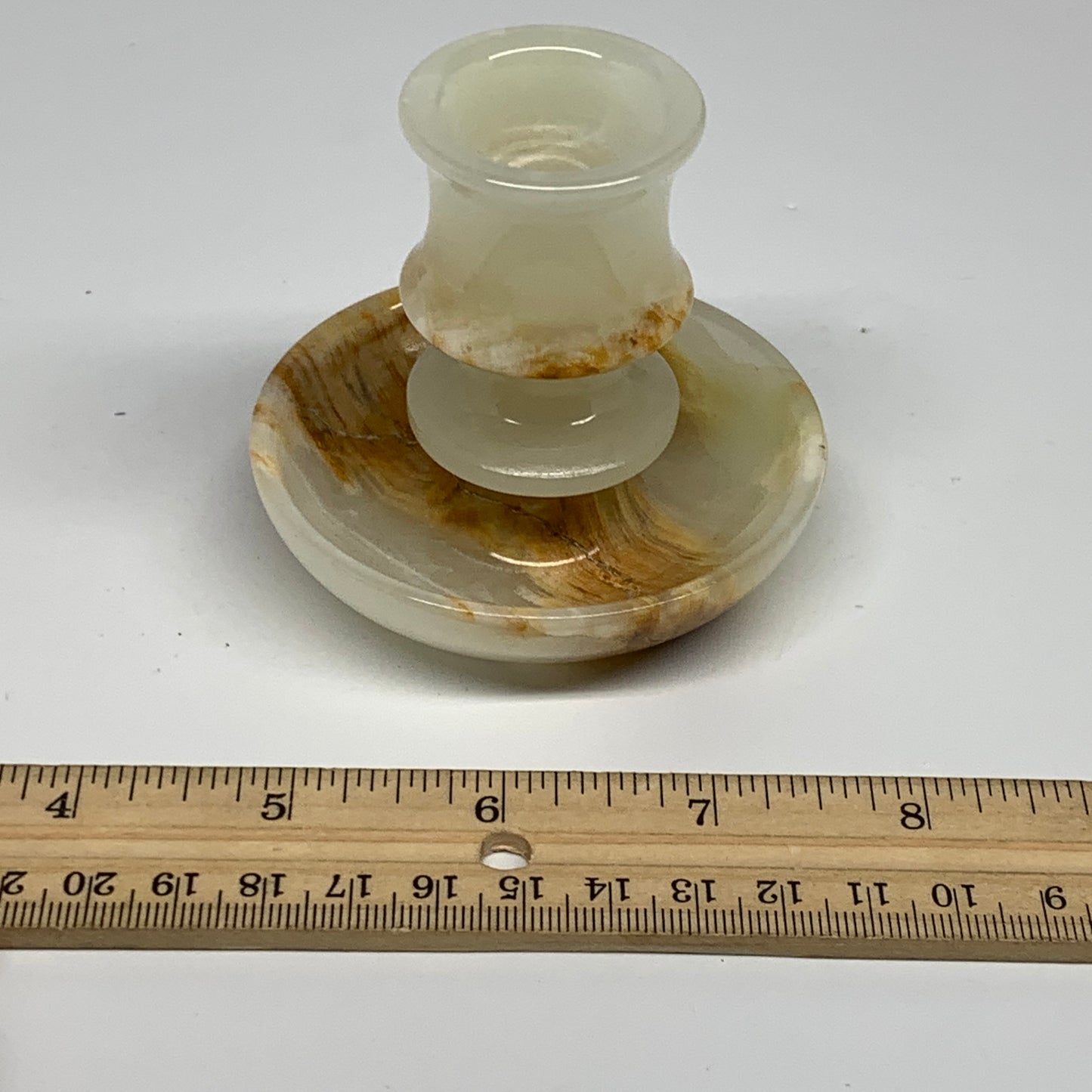 176g, 2.6"x1.4"x2.9", Natural Green Onyx Candle Holder Gemstone Carved, B32232