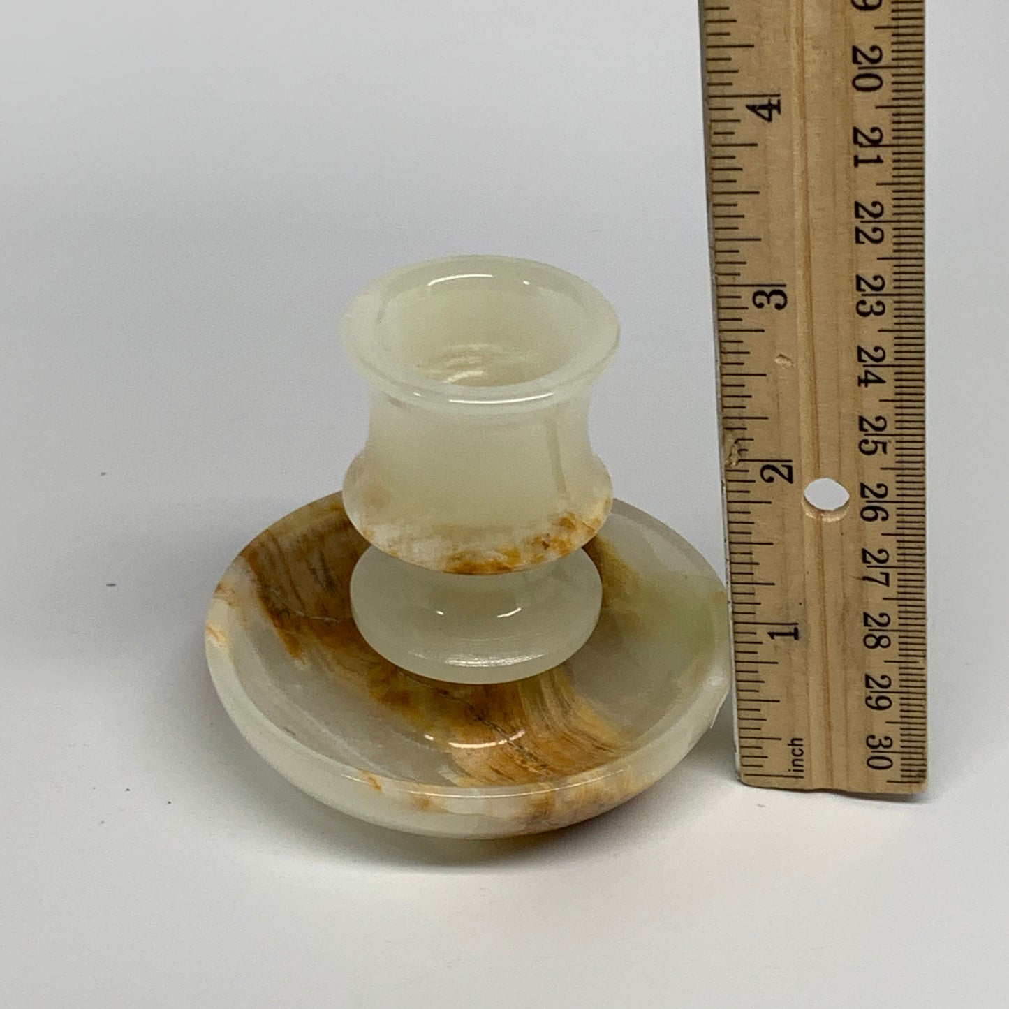 176g, 2.6"x1.4"x2.9", Natural Green Onyx Candle Holder Gemstone Carved, B32232