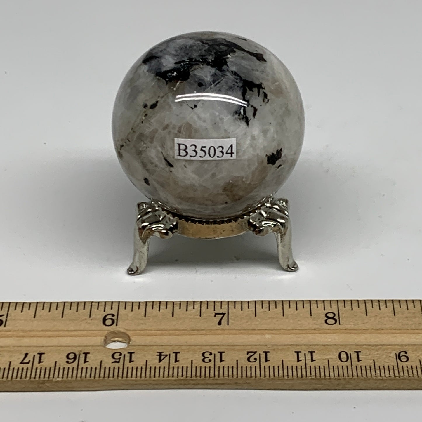 123.3g, 1.8"(45mm), Natural Rainbow Moonstone Sphere Ball Gemstone, B35034