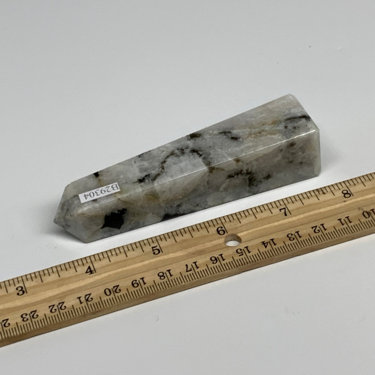 115.7g, 4.1"x1"x1." Rainbow Moonstone Tower Obelisk Point Crystal @India,B29304