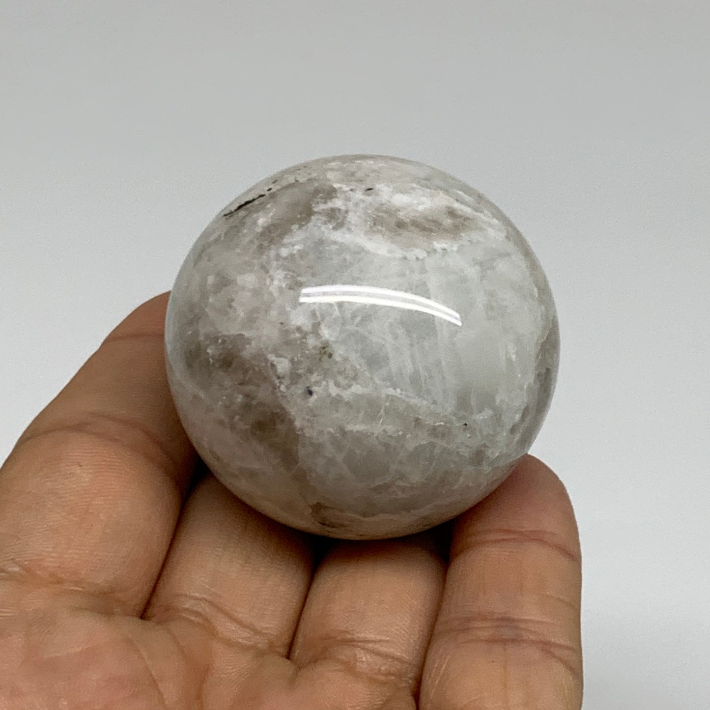 107.4g, 1.7"(43mm), Natural Rainbow Moonstone Sphere Ball Gemstone, B35036