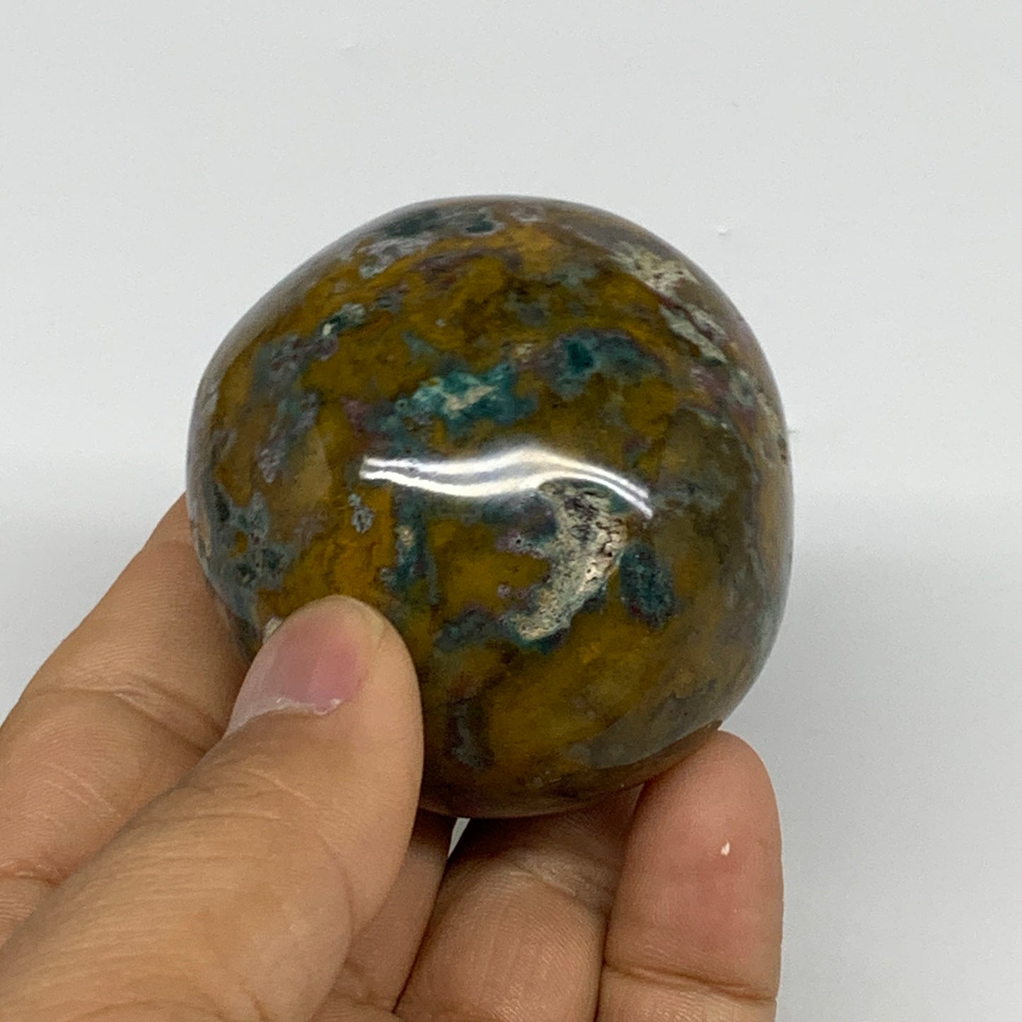 154.5g, 2.1"x2"x1.5" Natural Ocean Jasper Palm-Stone Orbicular Jasper, B30802