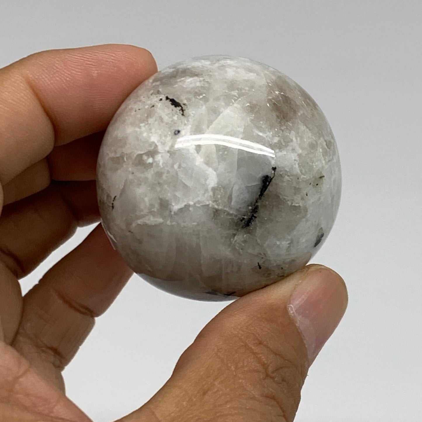 107.4g, 1.7"(43mm), Natural Rainbow Moonstone Sphere Ball Gemstone, B35036